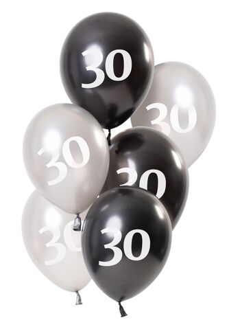 Ballons Noir Brillant 30 Ans 23cm - 6 pièces 1