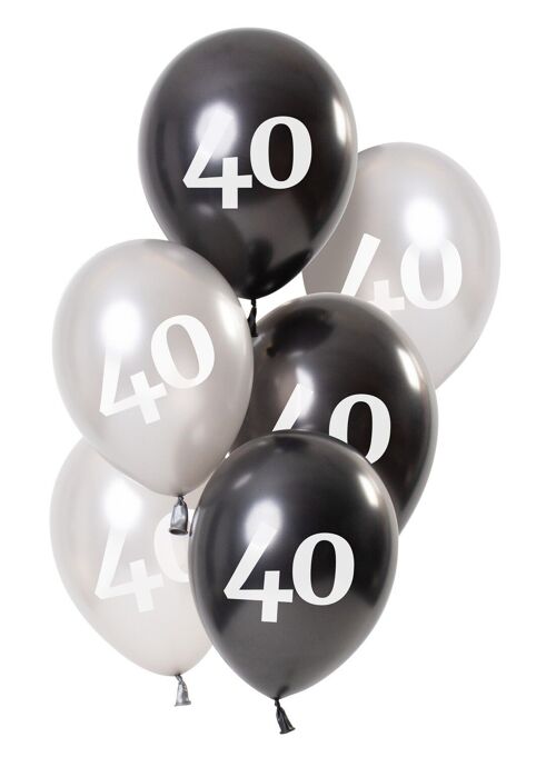 Ballonnen Glossy Black 40 Jaar 23cm - 6 stuks