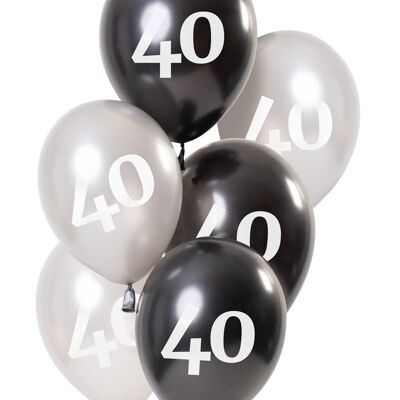 Balloons Glossy Black 40 Years 23cm - 6 pieces