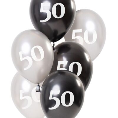 Balloons Glossy Black 50 Years 23cm - 6 pieces