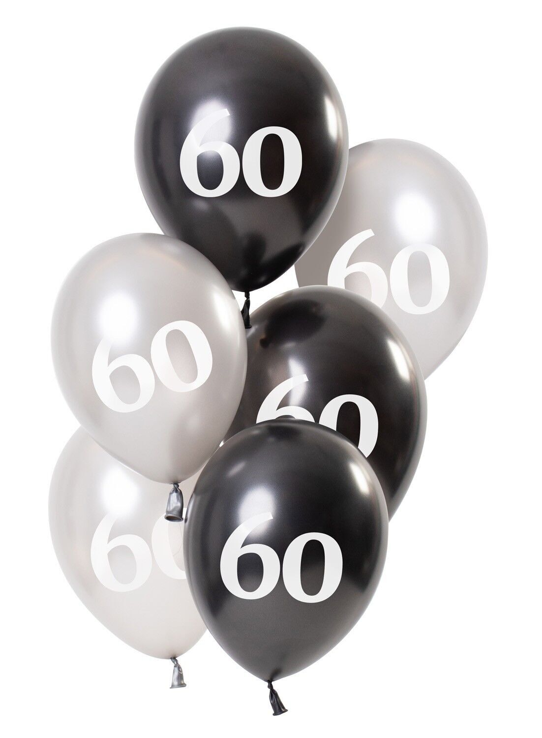 Palloncini Nero Lucido 60 Anni 23cm - 6 pezzi