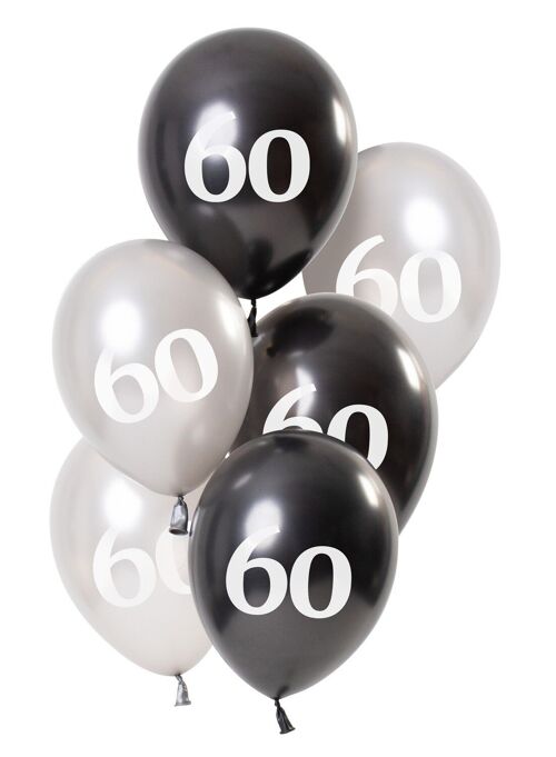 Ballonnen Glossy Black 60 Jaar 23cm - 6 stuks