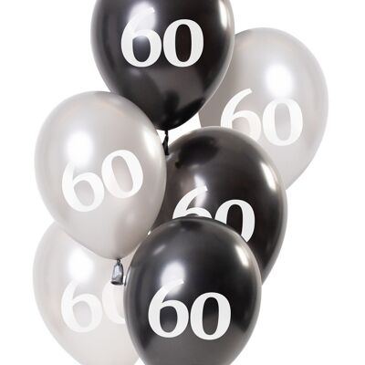 Ballonnen Glossy Black 60 Jaar 23cm - 6 stuks