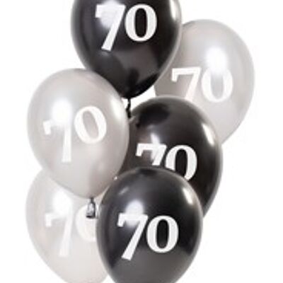 Ballonnen Glossy Black 70 Jaar 23cm - 6 stuks