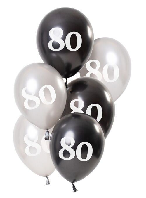 Ballonnen Glossy Black 80 Jaar 23cm - 6 stuks
