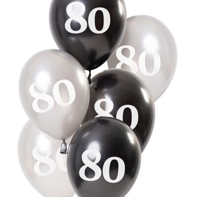 Balloons Glossy Black 80 Years 23cm - 6 pieces