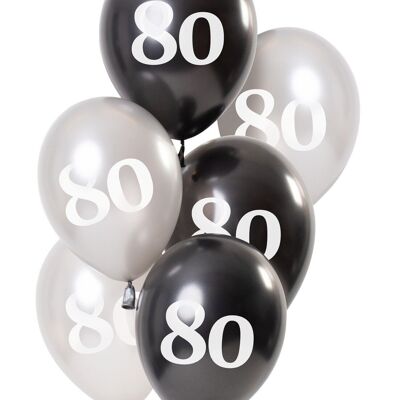 Ballonnen Glossy Black 80 Jaar 23cm - 6 stuks
