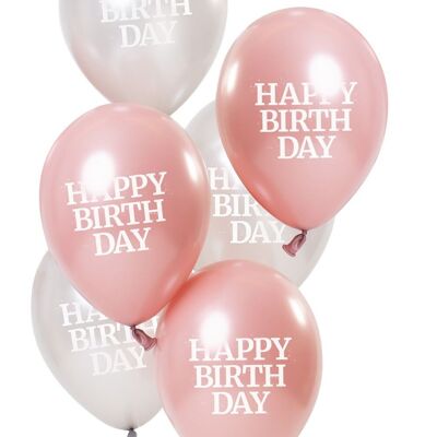Ballonnen Glossy Pink 'Happy Birthday' 23cm - 6 stuks