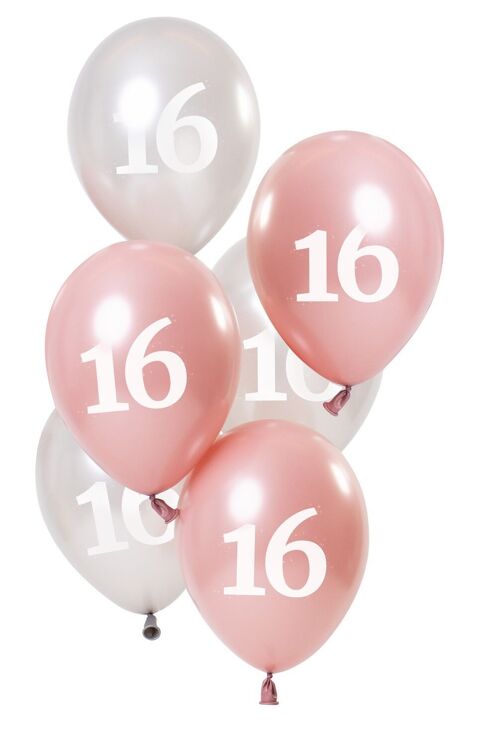 Ballonnen Glossy Pink 16 Jaar 23cm - 6 stuks