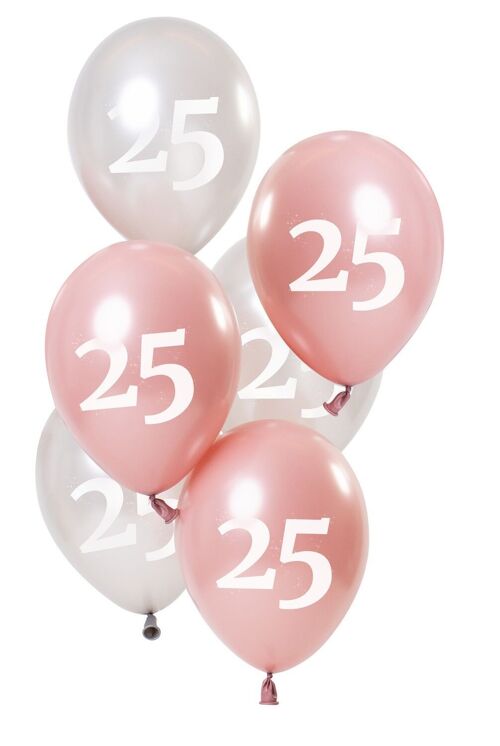 Ballonnen Glossy Pink 25 Jaar 23cm - 6 stuks