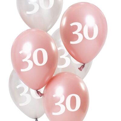 Ballonnen Glossy Pink 30 Jaar 23cm - 6 stuks