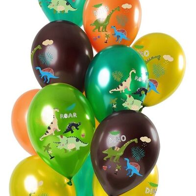 Ballons Latex Dino Rugit Métallique 33 cm - 12 pièces