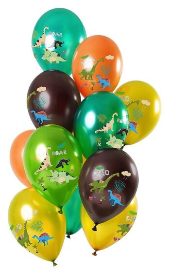 Ballons Latex Dino Rugit Métallique 33 cm - 12 pièces