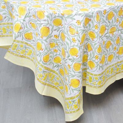 Rechteckige Tischdecke mit Blockdruck – Gelbes tropisches Paradies