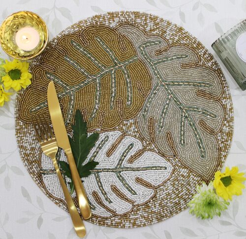 Gold Leaf Handmade Hand Beaded Placemat