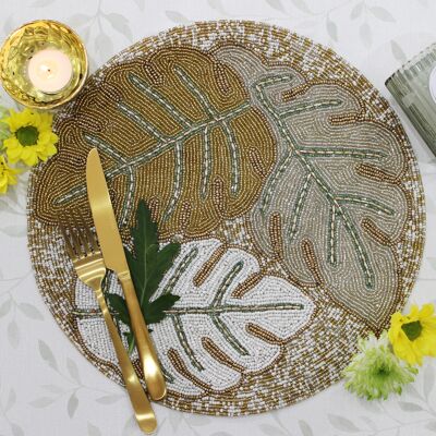 Gold Leaf Handmade Hand Beaded Placemat