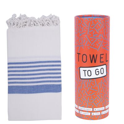Towel to Go Madagaskar Hamamtuch Weiß/Blau, mit Recycelter Geschenkbox