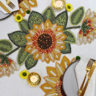 Sunflower Handmade Hand Beaded Table Runner