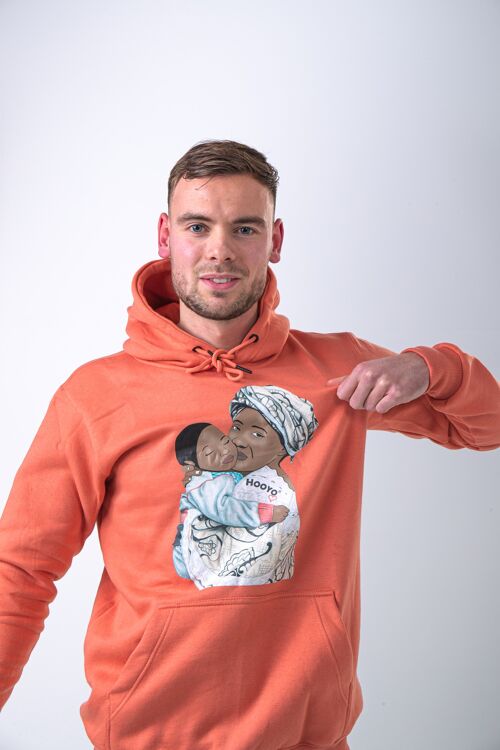 Hoody Man with HEAD Front Print MAMA AFRICA comes in Salmon. - Salmon