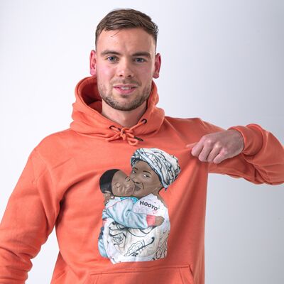 Sudadera con capucha de hombre con estampado frontal HEAD MAMA AFRICA viene en color salmón. - Salmón