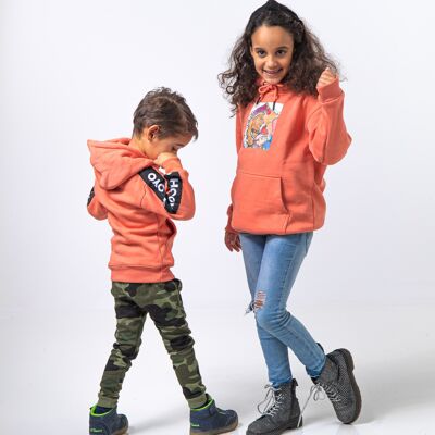 Hoody Kids with Sleeves Stripe comes in Salmon. - Salmon