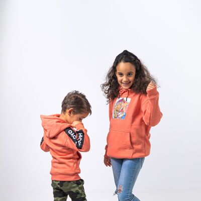 Hoody Kids with Sleeves Stripe comes in Salmon. - Salmon