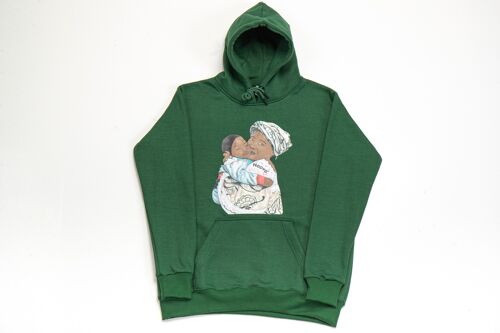 Hoody Man with HEAD Front Print MAMA AFRICA comes in Olive Green. - Olive green