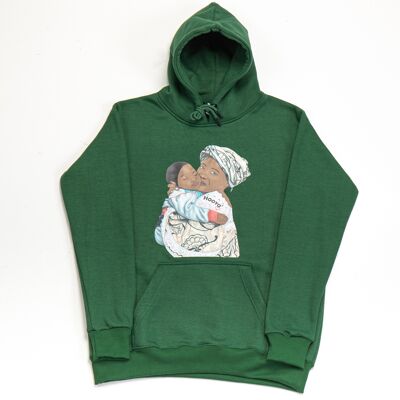 Hoody Man with HEAD Front Print MAMA AFRICA comes in Olive Green. - Olive green