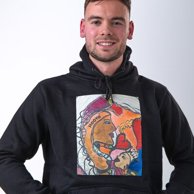 Hoody Man with HEAD Front Print MAMA AFRICA comes in Black. - Black