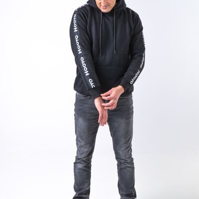 Hoody Man with Sleeves Stripe comes in Black. - Black