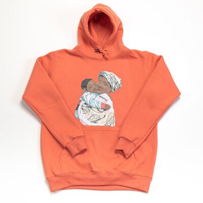 Hoody Woman with HEAD Front Print MAMA AFRICA comes in Salmon. - Salmon