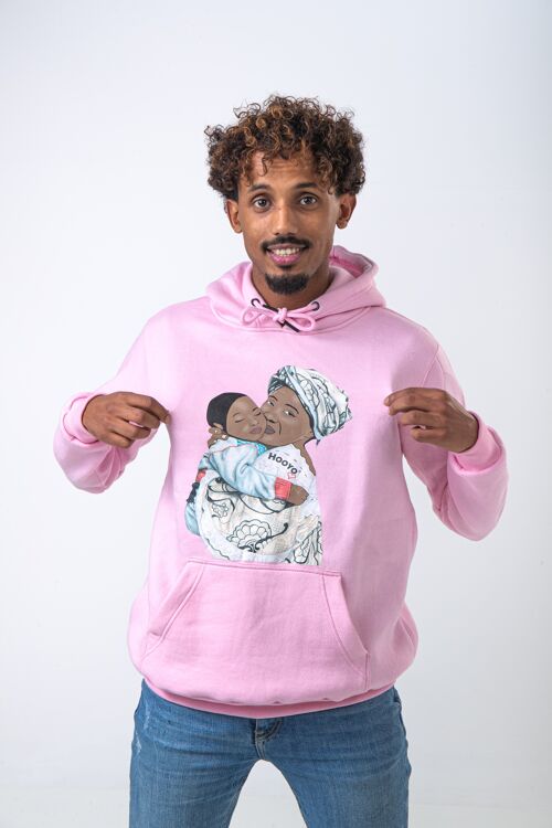 Hoody Man with HEAD Front Print MAMA AFRICA comes in Pink. - Pink