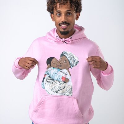 Hoody Man mit HEAD Front Print MAMA AFRICA kommt in Pink. - Rosa
