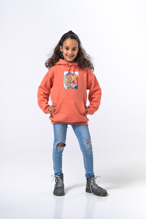 Hoody Kids with HEAD Front Print MAMA AFRICA comes in Salmon - Salmon