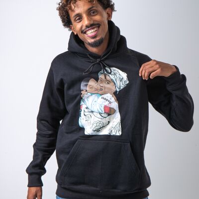 Hoody Man with HEAD Front Print MAMA AFRICA comes in Black. - Black L