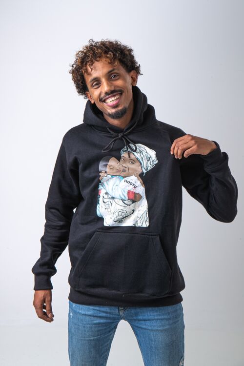 Hoody Man with HEAD Front Print MAMA AFRICA comes in Black. - Black M