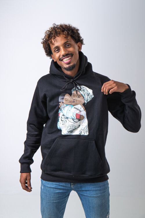 Hoody Man with HEAD Front Print MAMA AFRICA comes in Black. - Black S