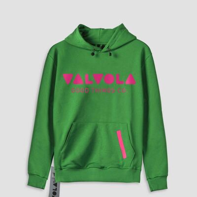 SUDADERA UNISEX CON CAPUCHA ESCRITO VALVULA - VERDE HIERBA