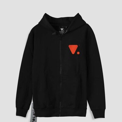 UNISEX FULL ZIP HOODED SWEATSHIRT - BLACK PURE