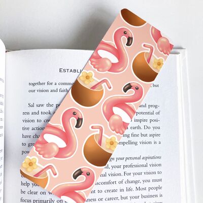 Flamingo and Coconut, Summer Bookmark, Cute Stationery