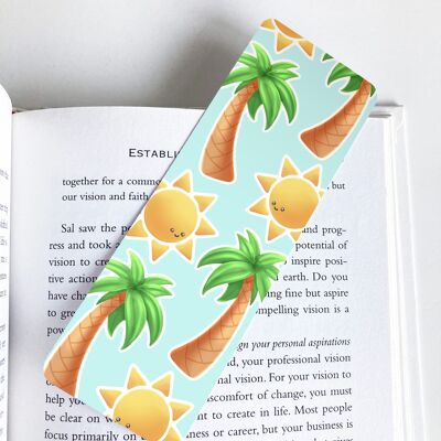 Palm Tree and Sun, Summer Bookmark, Cute Stationery