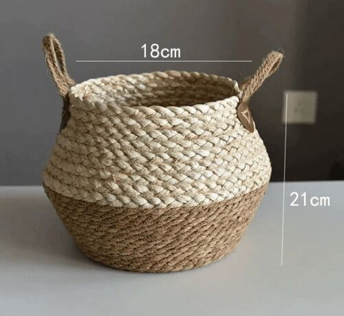 Handmade Bamboo Storage Basket - Natural Small Woven Basket - 18 x 21 cm