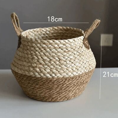 Cesta de almacenamiento de bambú hecha a mano - Cesta tejida pequeña natural - 18 x 21 cm