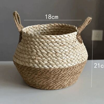 Cesta de almacenamiento de bambú hecha a mano - Cesta tejida pequeña natural - 18 x 21 cm