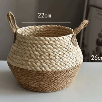 Cesta de almacenamiento de bambú hecha a mano - Cesta natural de tamaño mediano - 22 x 26 cm