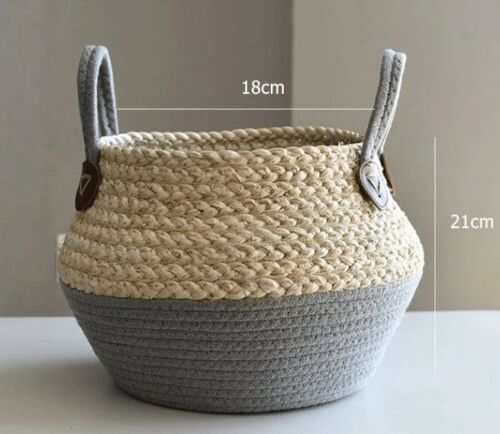 Handmade Bamboo Storage Basket - Natural Grey Woven Basket - 18 x 21 cm