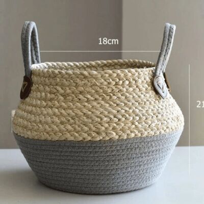 Handmade Bamboo Storage Basket - Natural Grey Woven Basket - 18 x 21 cm