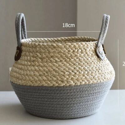 Handmade Bamboo Storage Basket - Natural Grey Woven Basket - 18 x 21 cm