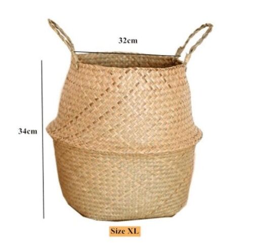 Handmade Bamboo Storage Basket - Extra Large Natural Foldable Woven Basket - 32 x 34 cm