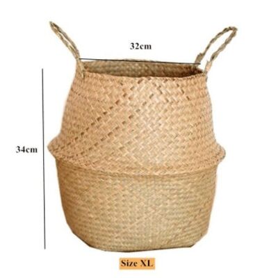 Handmade Bamboo Storage Basket - Extra Large Natural Foldable Woven Basket - 32 x 34 cm